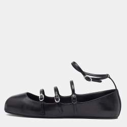 Pre Owned Alexander McQueen Black Leather Caged Mary Jane Ballet Flats Size 38.5