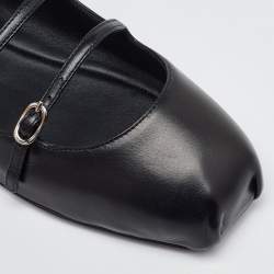 Pre Owned Alexander McQueen Black Leather Caged Mary Jane Ballet Flats Size 38.5