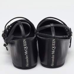 Pre Owned Alexander McQueen Black Leather Caged Mary Jane Ballet Flats Size 38.5