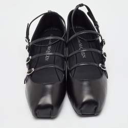Pre Owned Alexander McQueen Black Leather Caged Mary Jane Ballet Flats Size 38.5