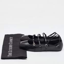 Pre Owned Alexander McQueen Black Leather Caged Mary Jane Ballet Flats Size 38.5