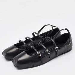 Pre Owned Alexander McQueen Black Leather Caged Mary Jane Ballet Flats Size 38.5