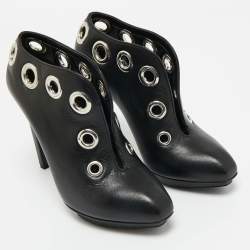 Pre Owned Alexander McQueen Black Leather Shiny Nappa Booties Size 36