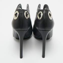 Pre Owned Alexander McQueen Black Leather Shiny Nappa Booties Size 36