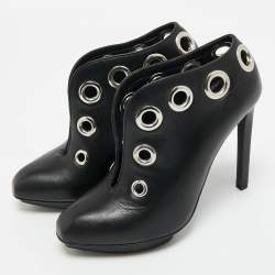 Pre Owned Alexander McQueen Black Leather Shiny Nappa Booties Size 36