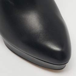 Pre Owned Alexander McQueen Black Leather Eyelet Horn Heel Ankle Length Boots Size 40.5