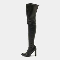 Pre Owned Alexander McQueen Black Leather Thigh High Boots Size 40