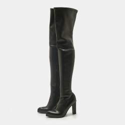 Pre Owned Alexander McQueen Black Leather Thigh High Boots Size 40