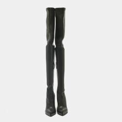 Pre Owned Alexander McQueen Black Leather Thigh High Boots Size 40