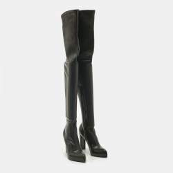 Pre Owned Alexander McQueen Black Leather Thigh High Boots Size 40