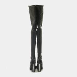 Pre Owned Alexander McQueen Black Leather Thigh High Boots Size 40