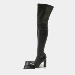 Pre Owned Alexander McQueen Black Leather Thigh High Boots Size 40