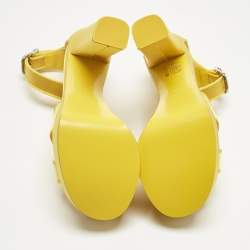 Pre Owned Alexander McQueen Yellow Satin Platform Ankle Strap Sandals Size 37