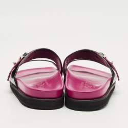 Pre Owned Alexander McQueen Pink/Black Ostrich Leg and Leather Flat Slides Size 38