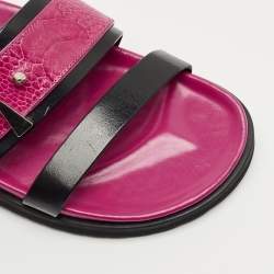Pre Owned Alexander McQueen Pink/Black Ostrich Leg and Leather Flat Slides Size 38