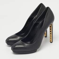 Pre Owned Alexander McQueen Black Leather Spikes Heel Pumps Size 40