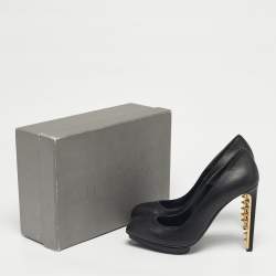 Pre Owned Alexander McQueen Black Leather Spikes Heel Pumps Size 40
