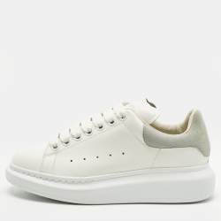 Pre Owned Alexander McQueen White Leather and Suede Oversized Low Top Sneakers Size 37