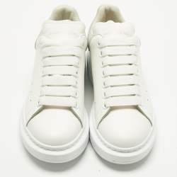 Pre Owned Alexander McQueen White Leather and Suede Oversized Low Top Sneakers Size 37