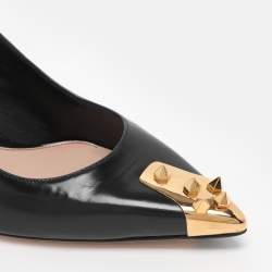 Pre Owned Alexander McQueen Black Patent Leather Punk Spike Slingback Pumps Size 39
