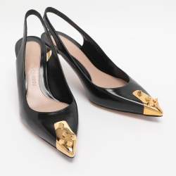 Pre Owned Alexander McQueen Black Patent Leather Punk Spike Slingback Pumps Size 39