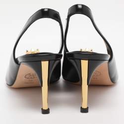 Pre Owned Alexander McQueen Black Patent Leather Punk Spike Slingback Pumps Size 39