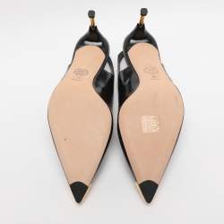 Pre Owned Alexander McQueen Black Patent Leather Punk Spike Slingback Pumps Size 39