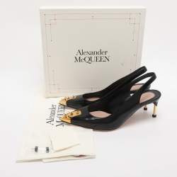 Pre Owned Alexander McQueen Black Patent Leather Punk Spike Slingback Pumps Size 39