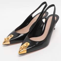 Pre Owned Alexander McQueen Black Patent Leather Punk Spike Slingback Pumps Size 39