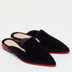 Pre Owned Alexander McQueen Black Velvet Ofelia Pointed Toe Flat Mules Size 36