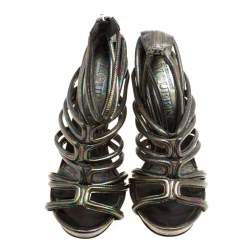 Pre Owned Alexander McQueen Multicolor Oil Slick Texture Leather Gladiator Sandals Size 39