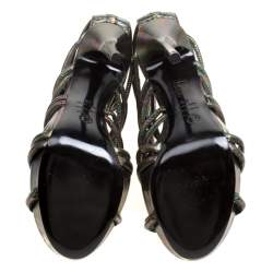 Pre Owned Alexander McQueen Multicolor Oil Slick Texture Leather Gladiator Sandals Size 39