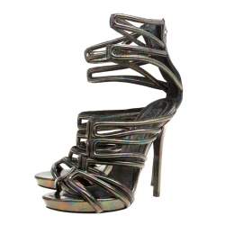Pre Owned Alexander McQueen Multicolor Oil Slick Texture Leather Gladiator Sandals Size 39