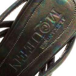 Pre Owned Alexander McQueen Multicolor Oil Slick Texture Leather Gladiator Sandals Size 39