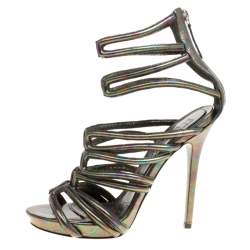 Pre Owned Alexander McQueen Multicolor Oil Slick Texture Leather Gladiator Sandals Size 39