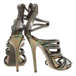 Pre Owned Alexander McQueen Multicolor Oil Slick Texture Leather Gladiator Sandals Size 39