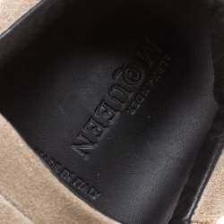 Pre Owned Alexander McQueen Dull Gold Crackled Gold Leather And Suede Zip Detail Sneakers Size 40