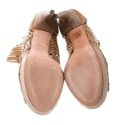 Pre Owned Alexander McQueen Beige Leather Platform Cage Booties Size 39