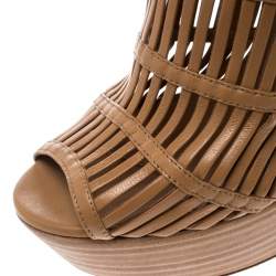 Pre Owned Alexander McQueen Beige Leather Platform Cage Booties Size 39