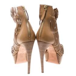 Pre Owned Alexander McQueen Beige Leather Platform Cage Booties Size 39