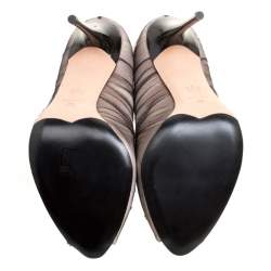 Pre Owned Alexander McQueen Blush Pink Satin With Black Ruched Mesh Peep Toe Pumps Size 38