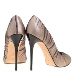 Pre Owned Alexander McQueen Blush Pink Satin With Black Ruched Mesh Peep Toe Pumps Size 38