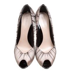 Pre Owned Alexander McQueen Blush Pink Satin With Black Ruched Mesh Peep Toe Pumps Size 38