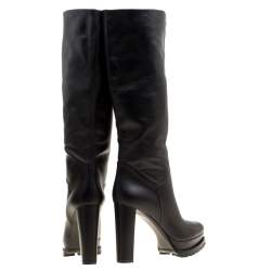 Pre Owned Alexander McQueen Black Leather Platform Knee Boots Size 38