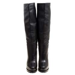 Pre Owned Alexander McQueen Black Leather Platform Knee Boots Size 38