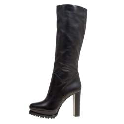 Pre Owned Alexander McQueen Black Leather Platform Knee Boots Size 38