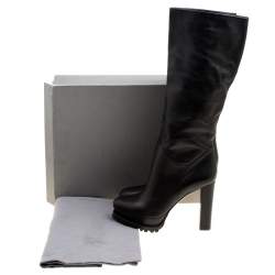 Pre Owned Alexander McQueen Black Leather Platform Knee Boots Size 38