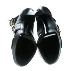 Pre Owned Alexander McQueen Black Leather French Gloss Platform Strappy Sandals Size 38.5