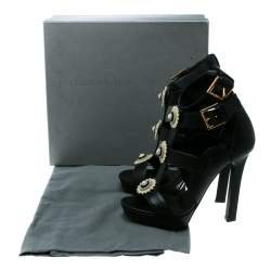 Pre Owned Alexander McQueen Black Leather French Gloss Platform Strappy Sandals Size 38.5