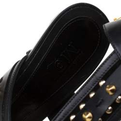 Pre Owned Alexander McQueen Black Leather Spike Studded Ankle Strap Sandals Size 38